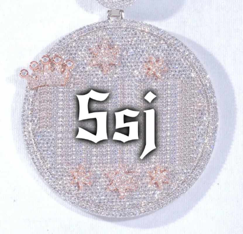 CUSTOM LETTER NECKLACE 3D BIG CROWN DISC sold by The GUU Shop