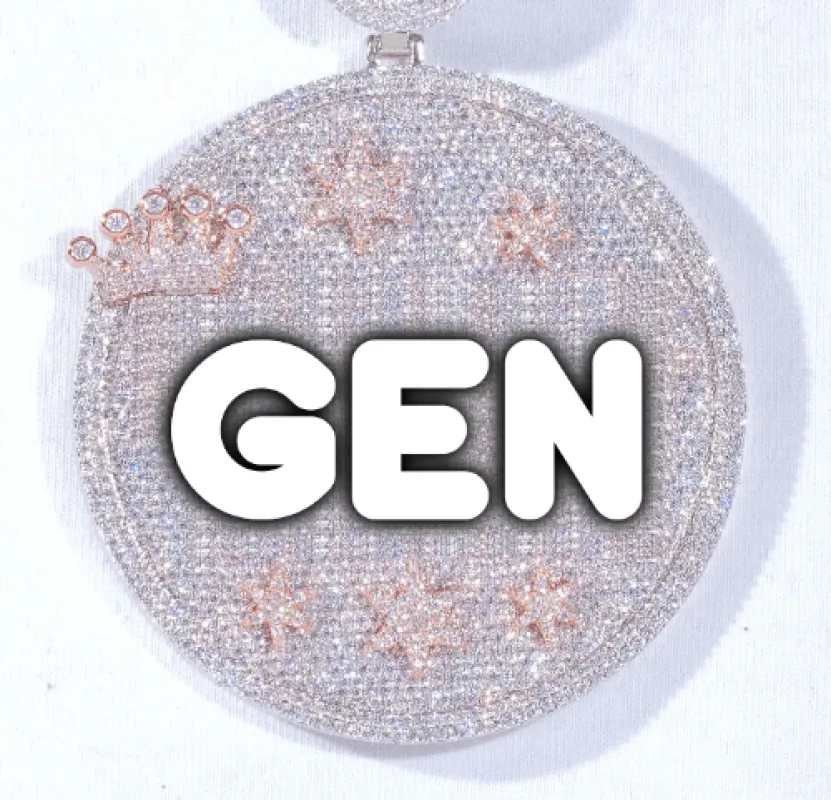 CUSTOM LETTER NECKLACE 3D BIG CROWN DISC sold by The GUU Shop