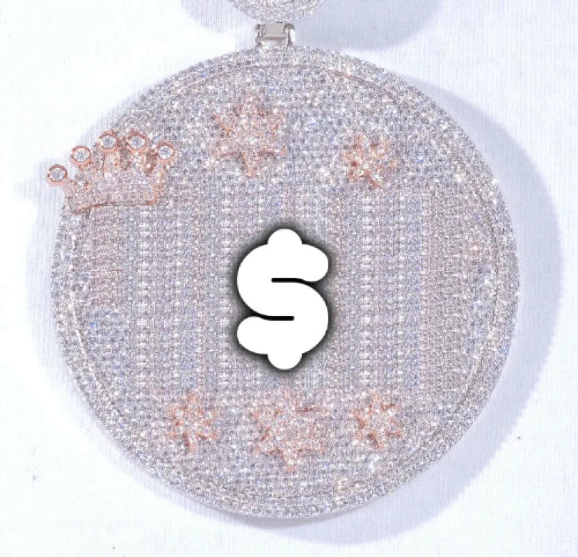 CUSTOM LETTER NECKLACE 3D BIG CROWN DISC sold by The GUU Shop