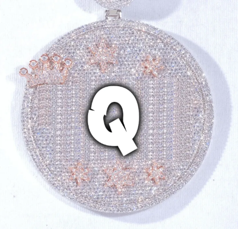 CUSTOM LETTER NECKLACE 3D BIG CROWN DISC sold by The GUU Shop