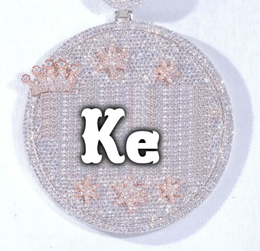 CUSTOM LETTER NECKLACE 3D BIG CROWN DISC sold by The GUU Shop