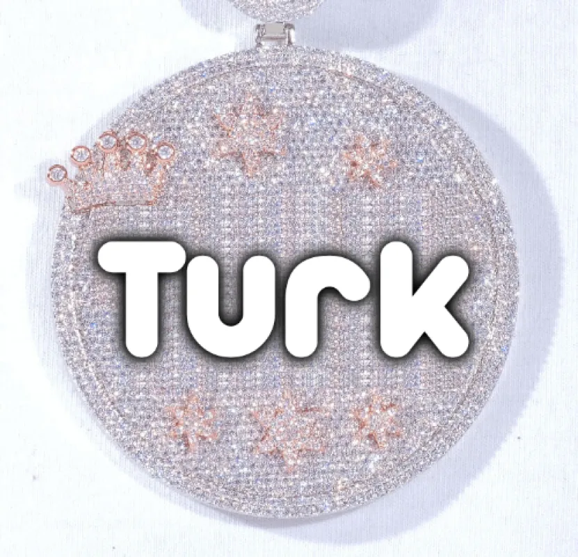 CUSTOM LETTER NECKLACE 3D BIG CROWN DISC sold by The GUU Shop