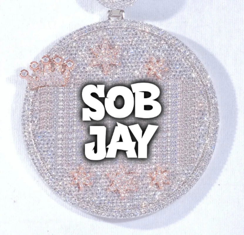 CUSTOM LETTER NECKLACE 3D BIG CROWN DISC sold by The GUU Shop