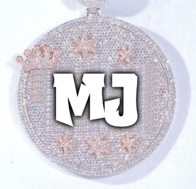 CUSTOM LETTER NECKLACE 3D BIG CROWN DISC sold by The GUU Shop