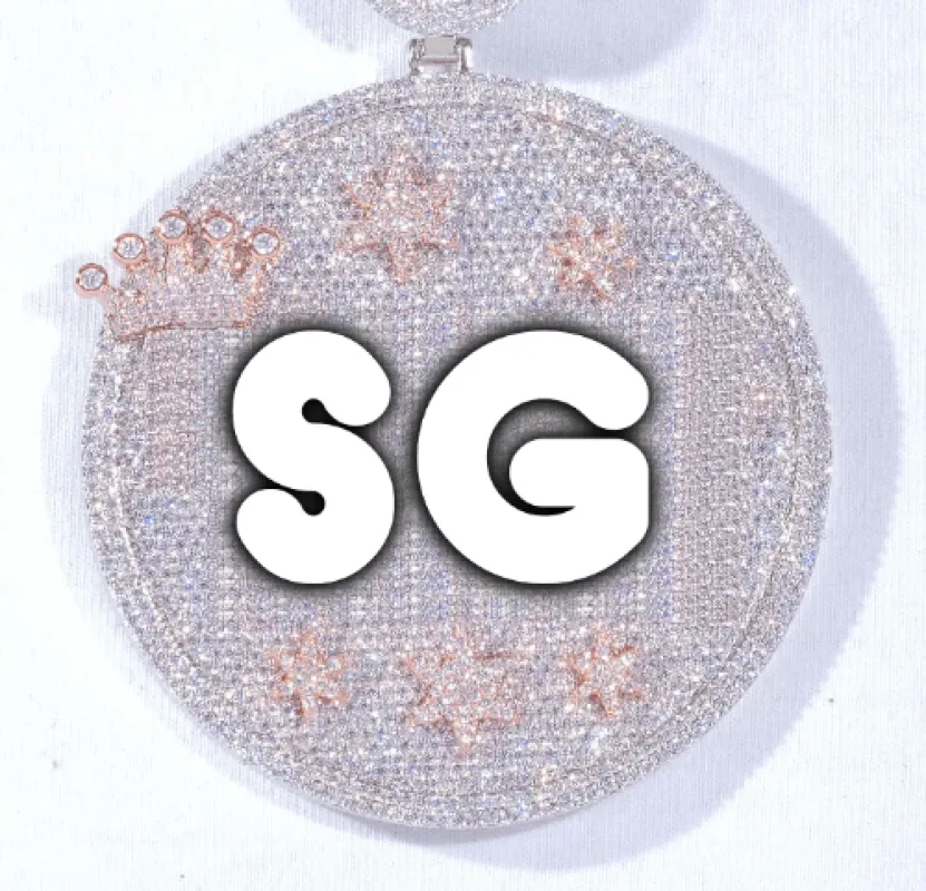 CUSTOM LETTER NECKLACE 3D BIG CROWN DISC sold by The GUU Shop