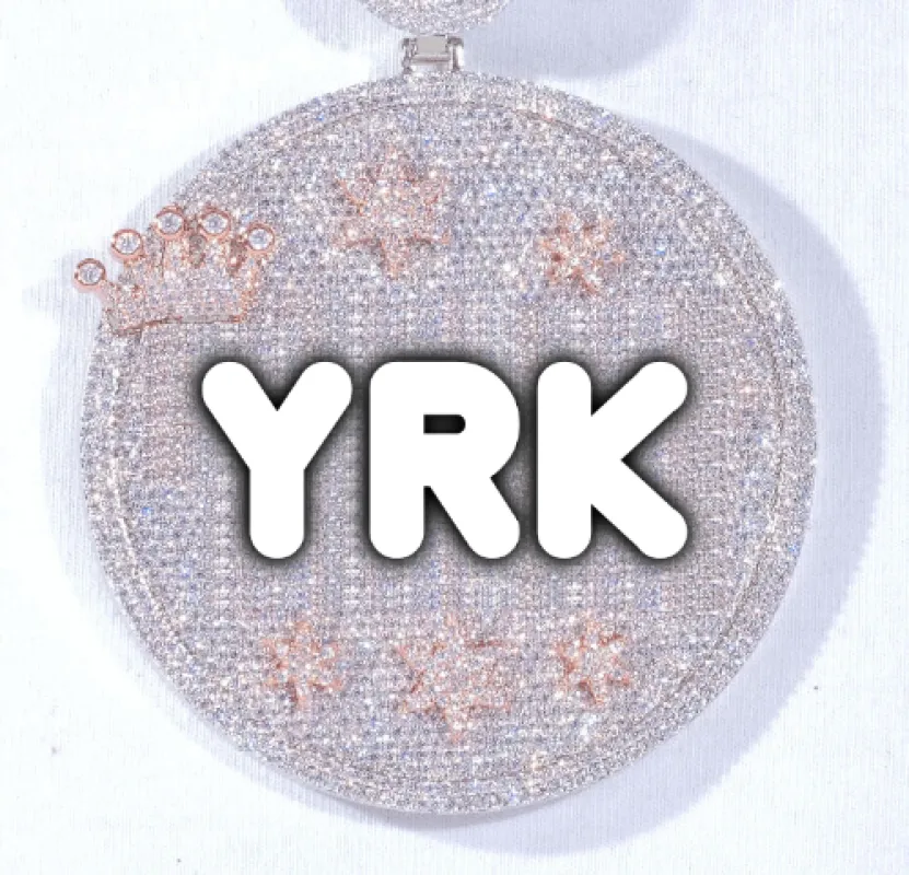 CUSTOM LETTER NECKLACE 3D BIG CROWN DISC sold by The GUU Shop