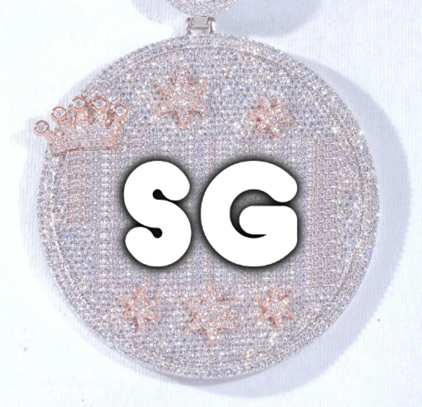 CUSTOM LETTER NECKLACE 3D BIG CROWN DISC sold by The GUU Shop