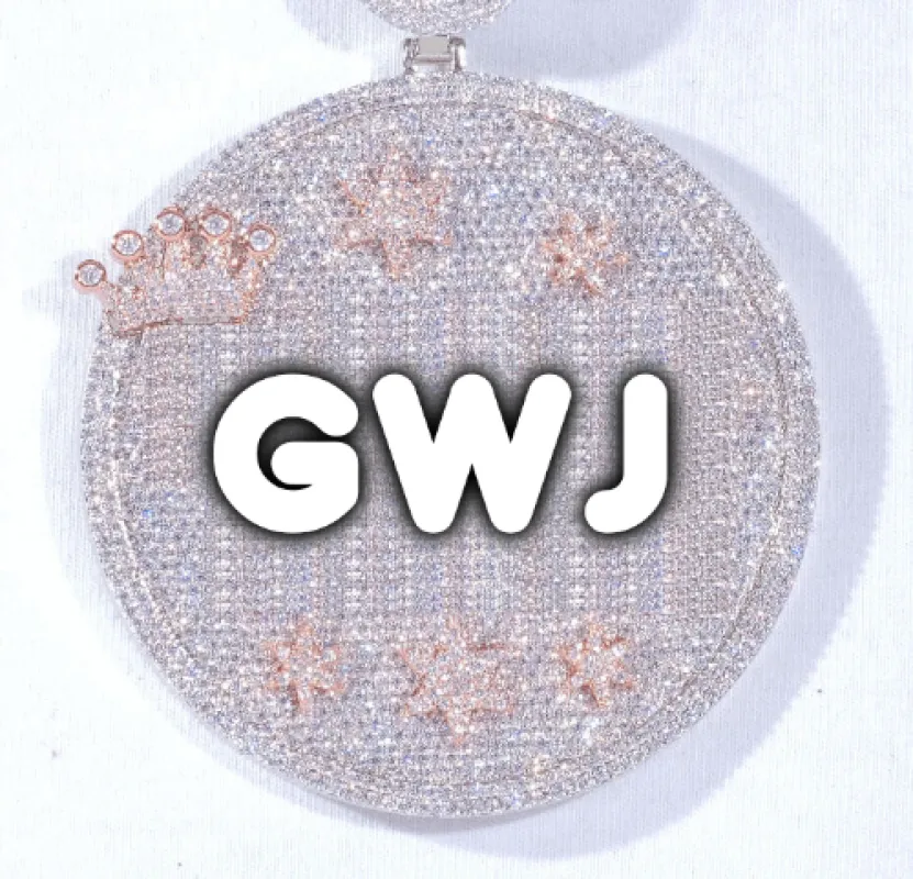 CUSTOM LETTER NECKLACE 3D BIG CROWN DISC sold by The GUU Shop