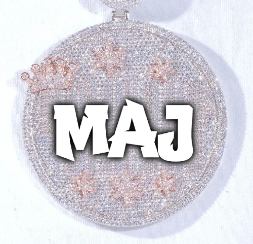 CUSTOM LETTER NECKLACE 3D BIG CROWN DISC sold by The GUU Shop