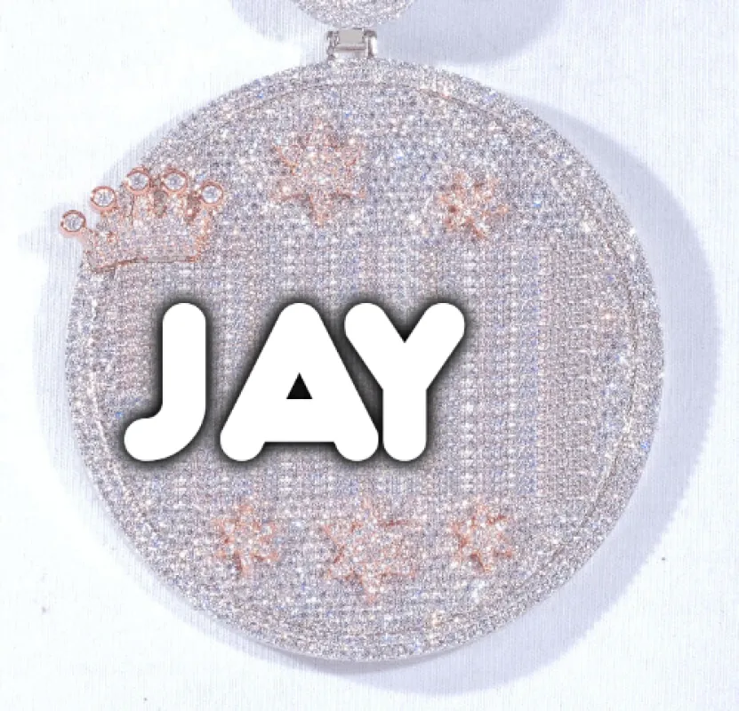 CUSTOM LETTER NECKLACE 3D BIG CROWN DISC sold by The GUU Shop