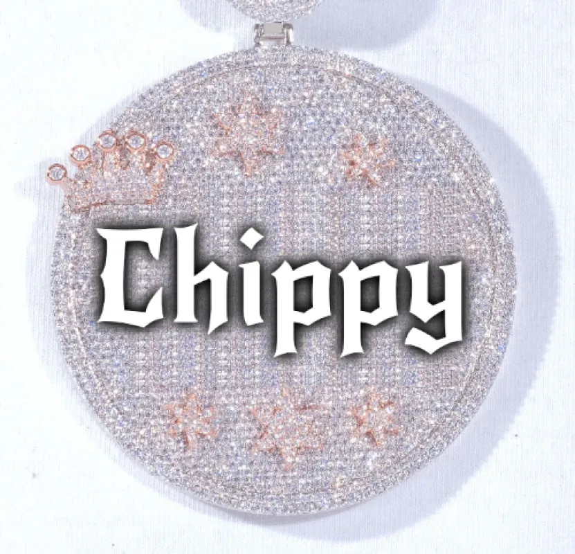 CUSTOM LETTER NECKLACE 3D BIG CROWN DISC sold by The GUU Shop