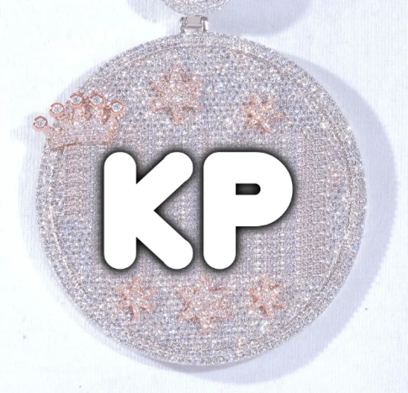 CUSTOM LETTER NECKLACE 3D BIG CROWN DISC sold by The GUU Shop