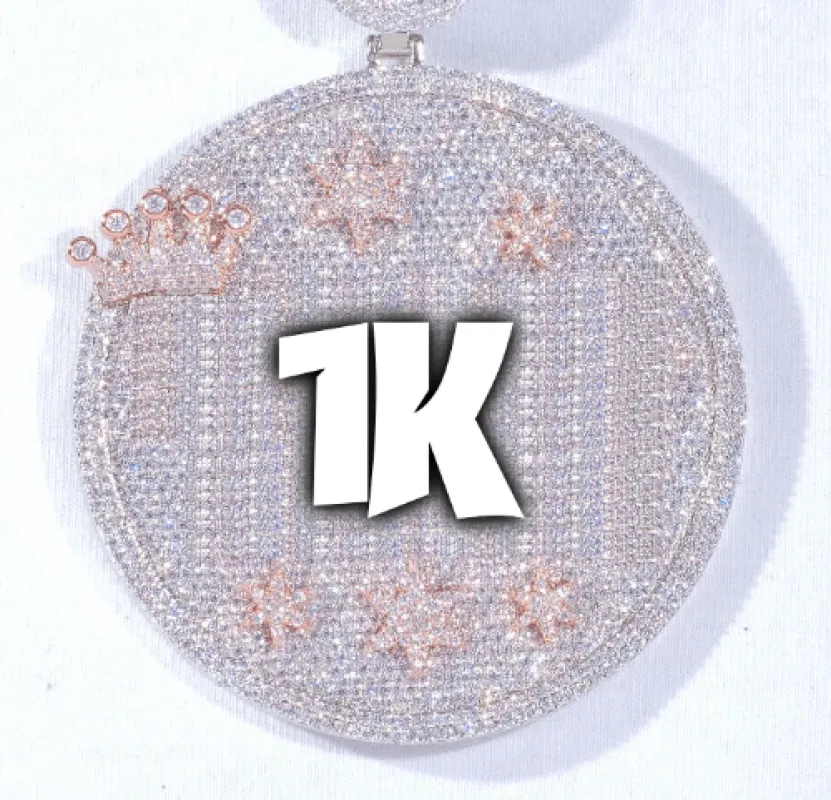 CUSTOM LETTER NECKLACE 3D BIG CROWN DISC sold by The GUU Shop