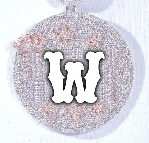 CUSTOM LETTER NECKLACE 3D BIG CROWN DISC sold by The GUU Shop