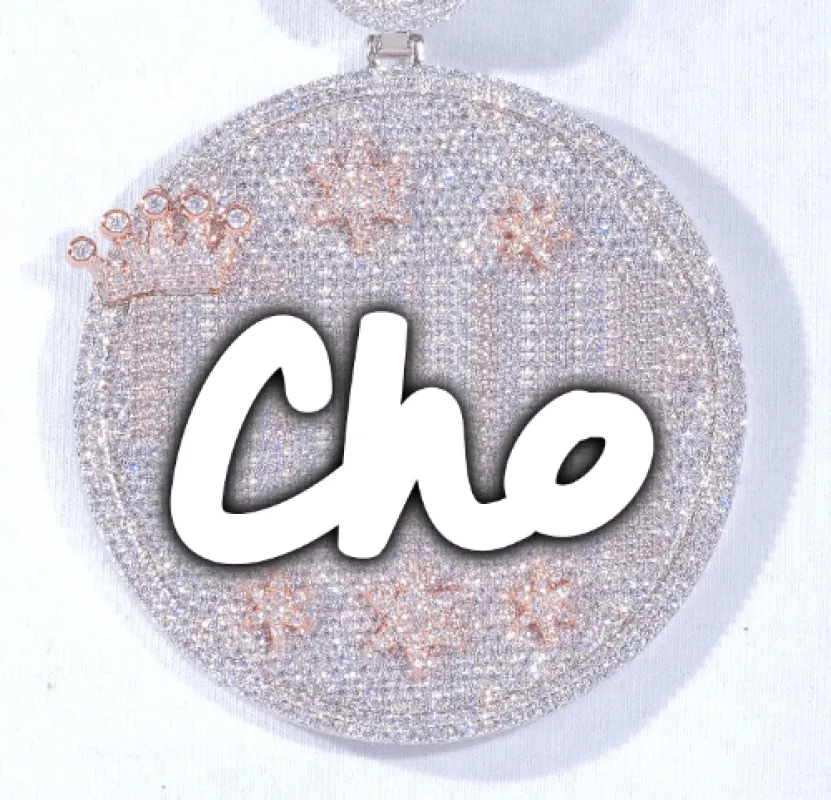 CUSTOM LETTER NECKLACE 3D BIG CROWN DISC sold by The GUU Shop