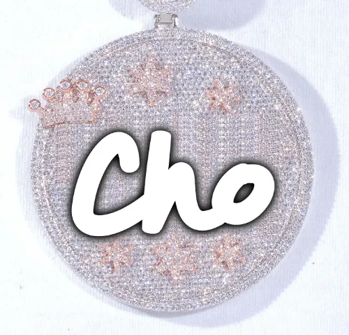 CUSTOM LETTER NECKLACE 3D BIG CROWN DISC sold by The GUU Shop