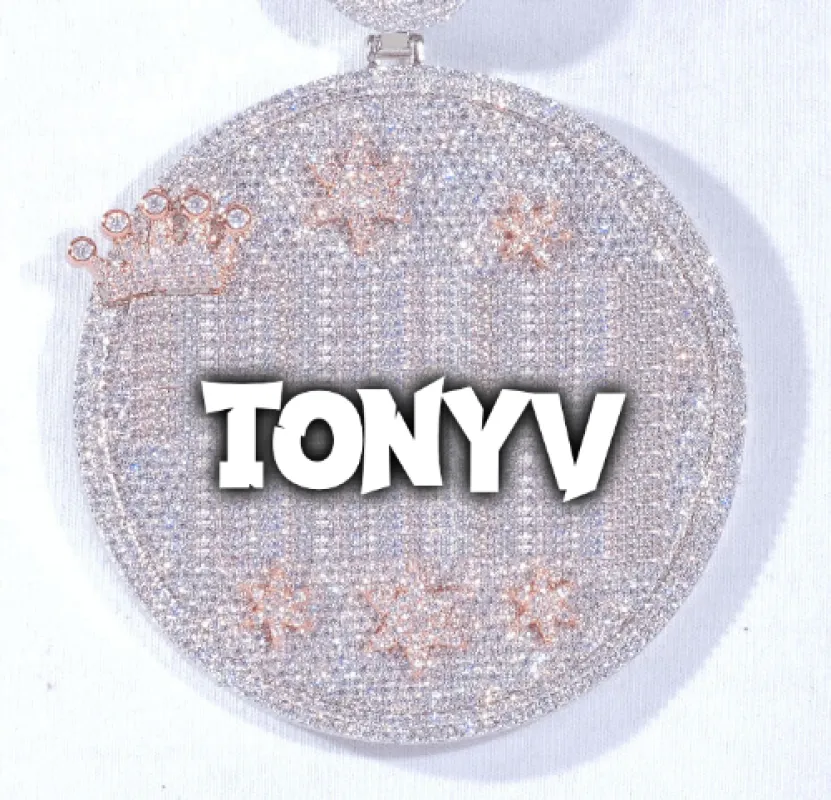 CUSTOM LETTER NECKLACE 3D BIG CROWN DISC sold by The GUU Shop