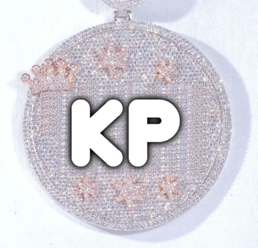 CUSTOM LETTER NECKLACE 3D BIG CROWN DISC sold by The GUU Shop