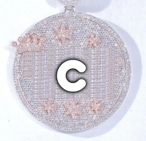 CUSTOM LETTER NECKLACE 3D BIG CROWN DISC sold by The GUU Shop