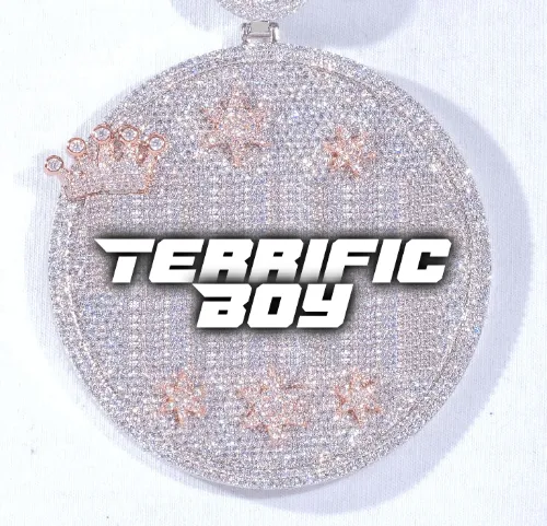 CUSTOM LETTER NECKLACE 3D BIG CROWN DISC sold by The GUU Shop
