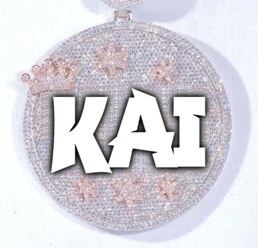 CUSTOM LETTER NECKLACE 3D BIG CROWN DISC sold by The GUU Shop