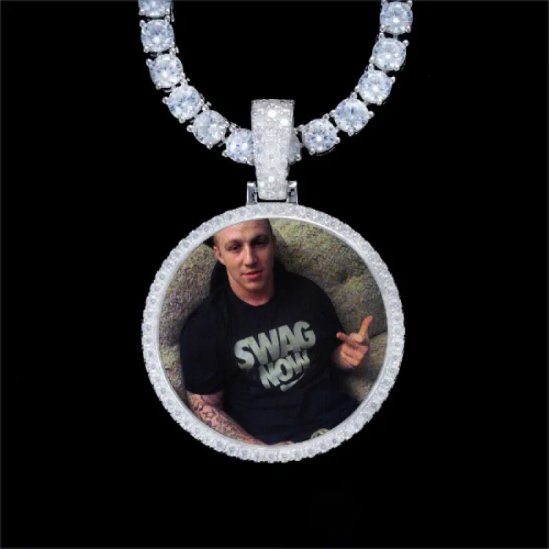 925S & VVS Moissanite 3D Circle Custom Picture Pendant made by The GUU Shop