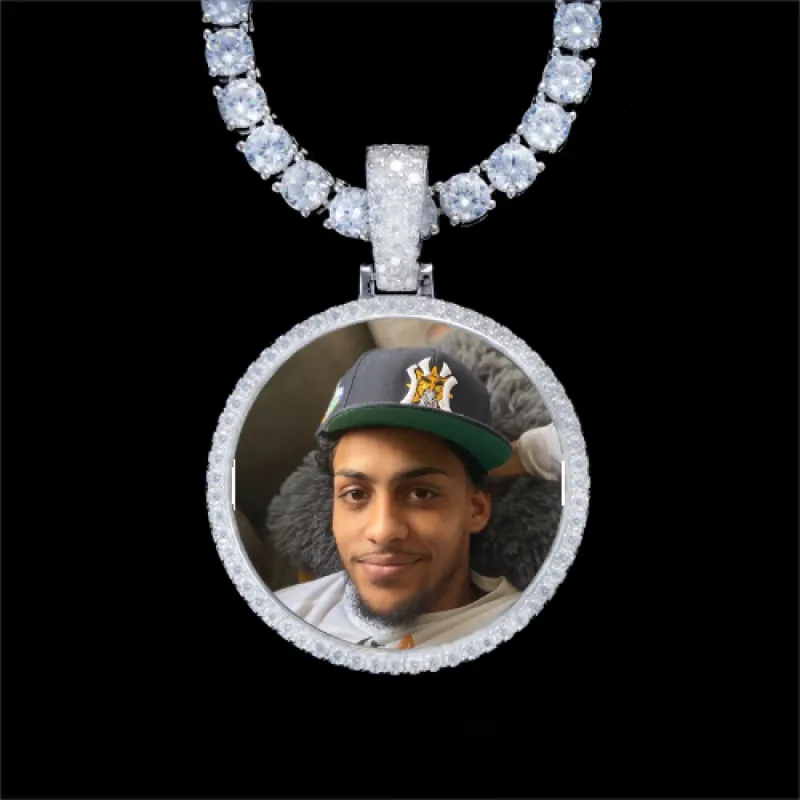 925S & VVS Moissanite 3D Circle Custom Picture Pendant made by The GUU Shop