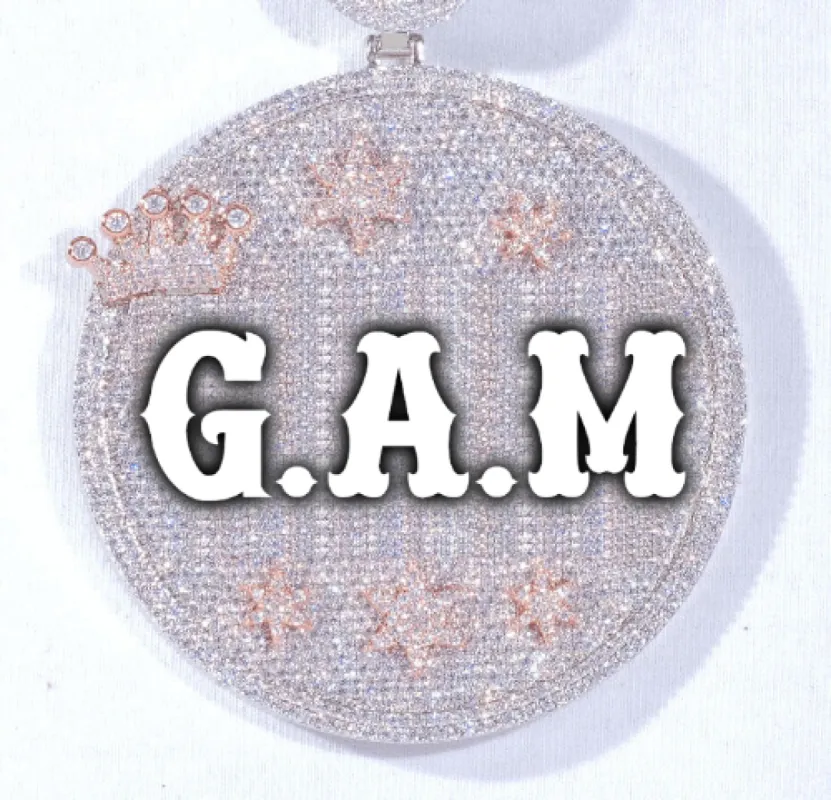 CUSTOM LETTER NECKLACE 3D BIG CROWN DISC sold by The GUU Shop