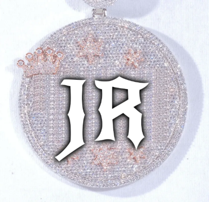 CUSTOM LETTER NECKLACE 3D BIG CROWN DISC sold by The GUU Shop