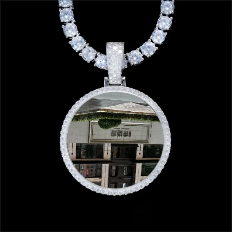 925S & VVS Moissanite 3D Circle Custom Picture Pendant made by The GUU Shop