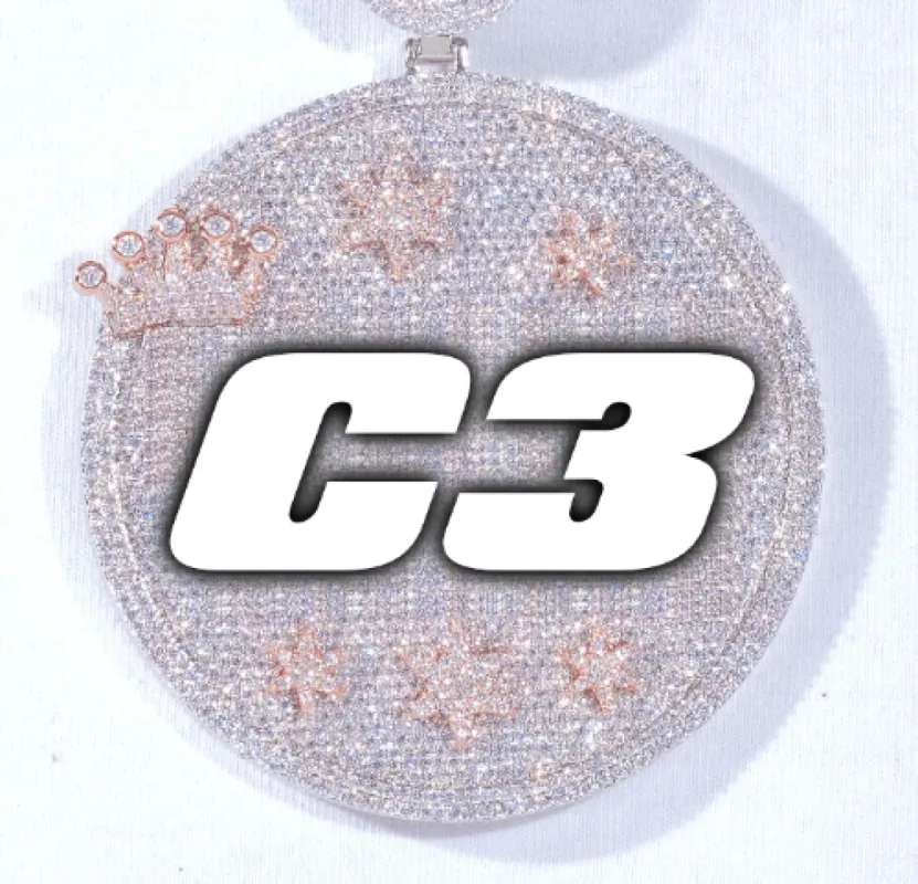 CUSTOM LETTER NECKLACE 3D BIG CROWN DISC sold by The GUU Shop