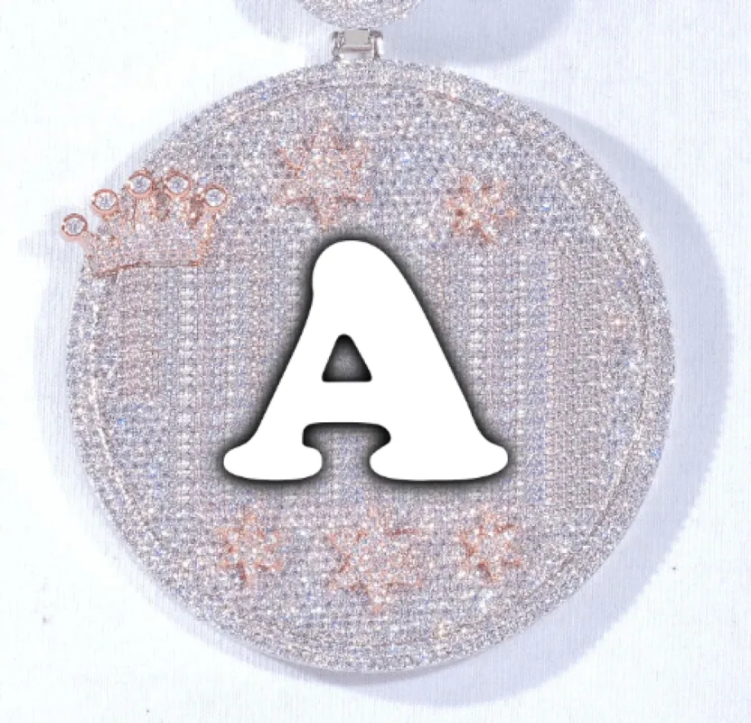 CUSTOM LETTER NECKLACE 3D BIG CROWN DISC sold by The GUU Shop
