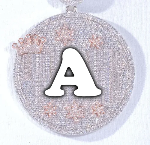 CUSTOM LETTER NECKLACE 3D BIG CROWN DISC sold by The GUU Shop