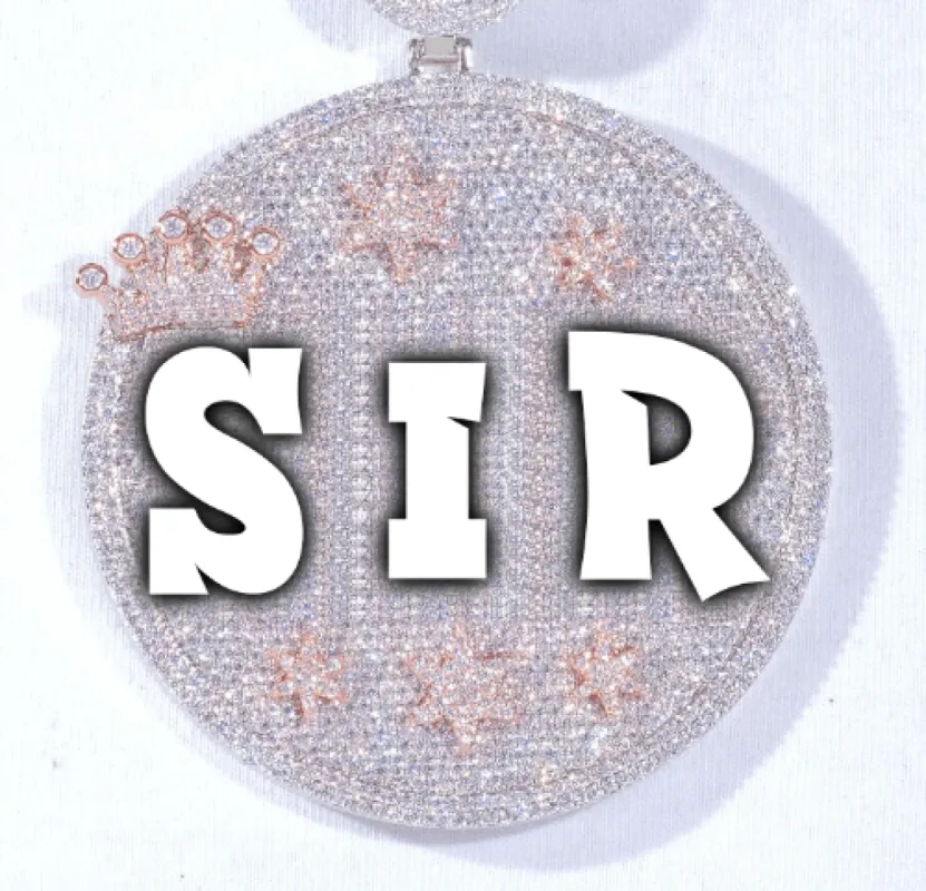 CUSTOM LETTER NECKLACE 3D BIG CROWN DISC sold by The GUU Shop
