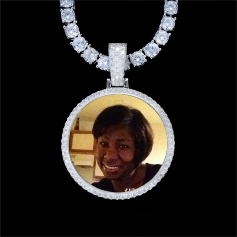 925S & VVS Moissanite 3D Circle Custom Picture Pendant made by The GUU Shop
