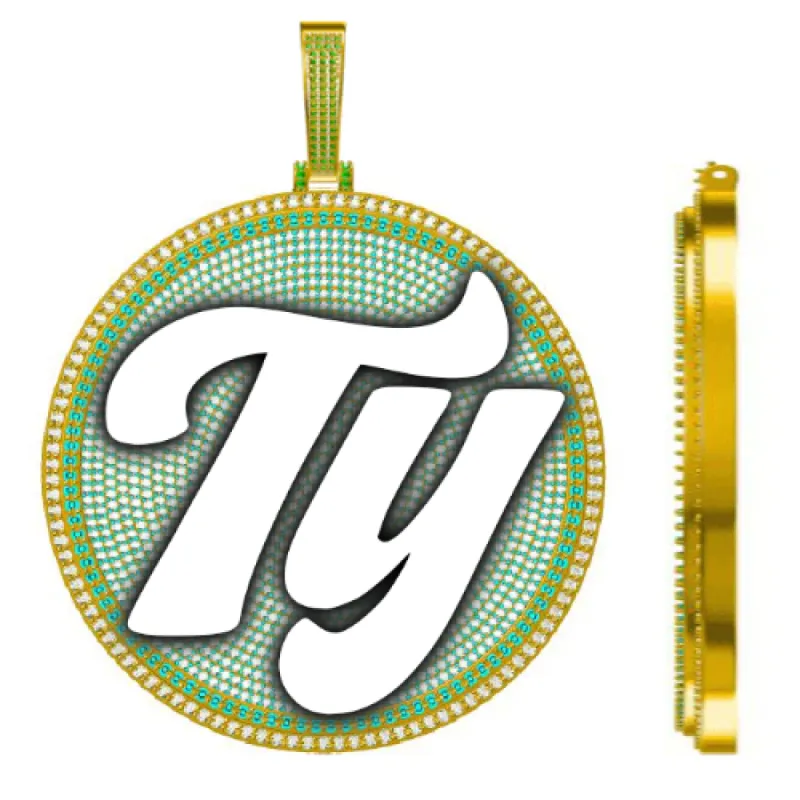 CUSTOM LETTER NECKLACE 3D BIG DISC sold by The GUU Shop