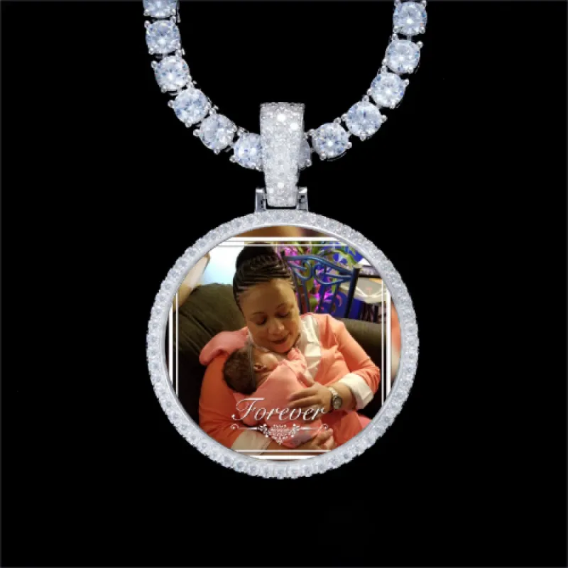 925S & VVS Moissanite 3D Circle Custom Picture Pendant made by The GUU Shop