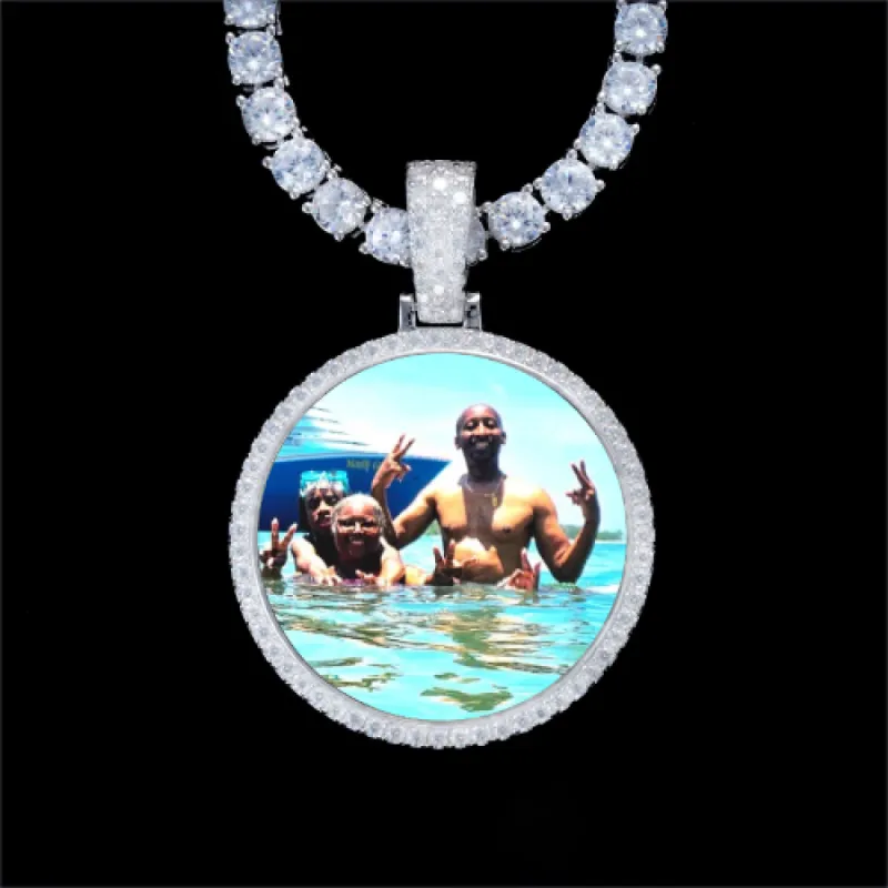925S & VVS Moissanite 3D Circle Custom Picture Pendant made by The GUU Shop
