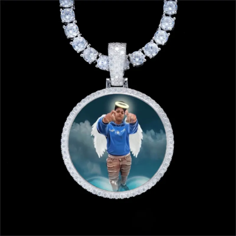925S & VVS Moissanite 3D Circle Custom Picture Pendant made by The GUU Shop