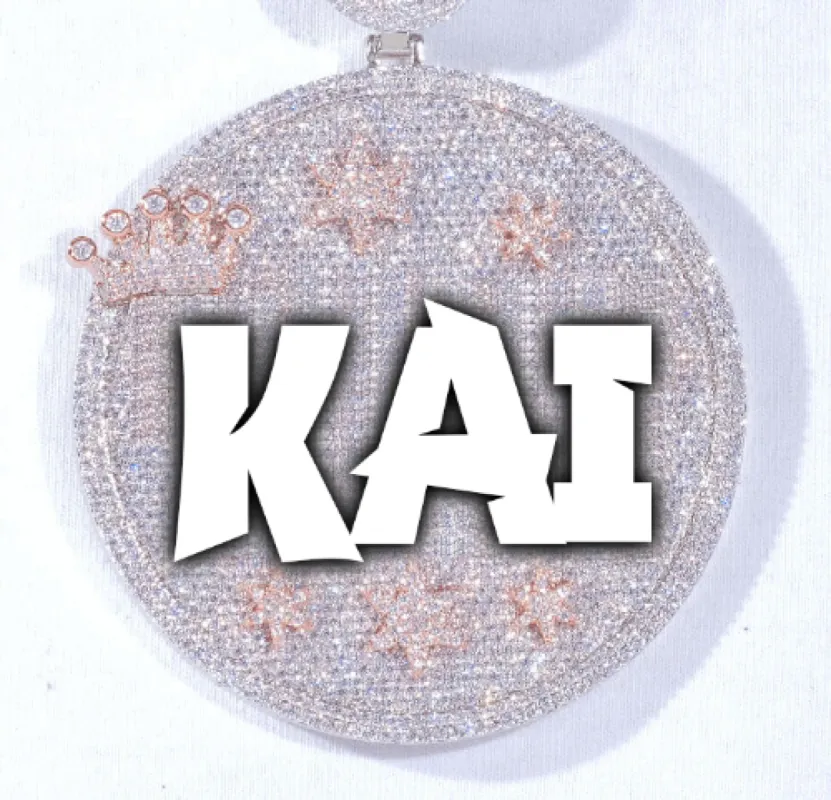 CUSTOM LETTER NECKLACE 3D BIG CROWN DISC sold by The GUU Shop