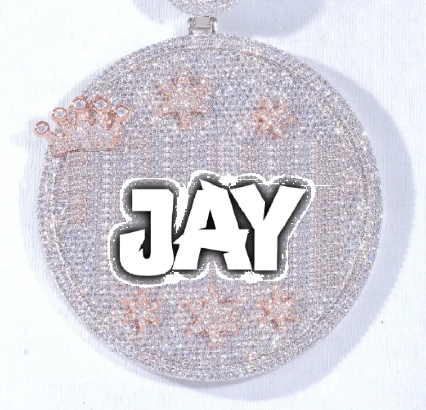 CUSTOM LETTER NECKLACE 3D BIG CROWN DISC sold by The GUU Shop