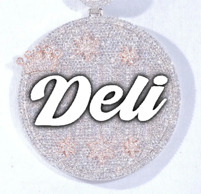 CUSTOM LETTER NECKLACE 3D BIG CROWN DISC sold by The GUU Shop