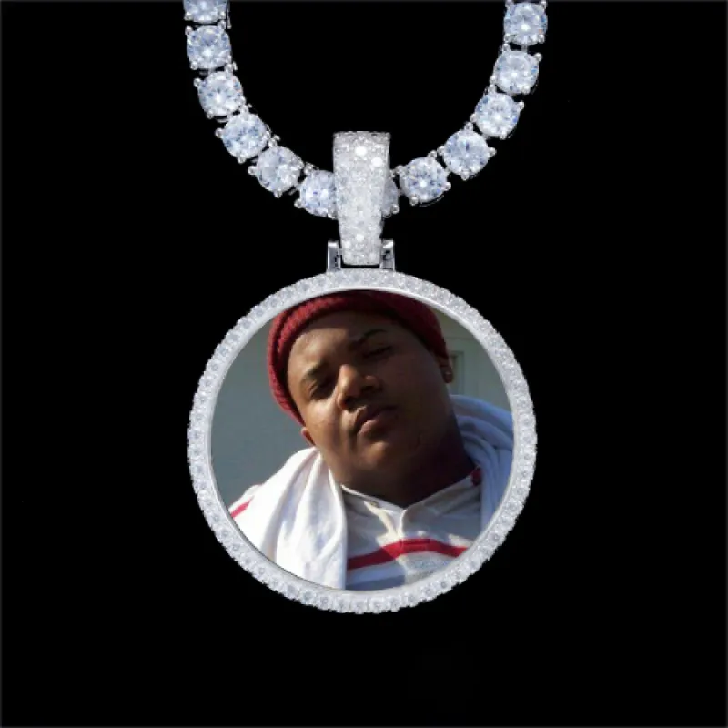 925S & VVS Moissanite 3D Circle Custom Picture Pendant made by The GUU Shop