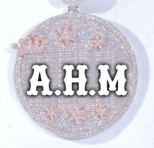 CUSTOM LETTER NECKLACE 3D BIG CROWN DISC sold by The GUU Shop