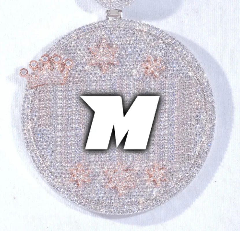 CUSTOM LETTER NECKLACE 3D BIG CROWN DISC sold by The GUU Shop