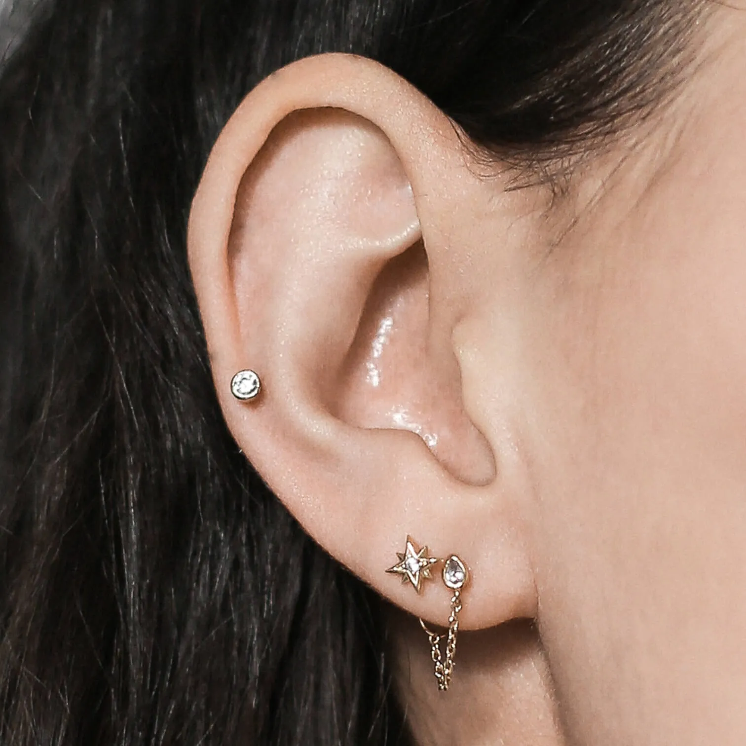 Tiny Crystal Threaded Flat Back Earring sold by Maison Miru product image thumbnail 2