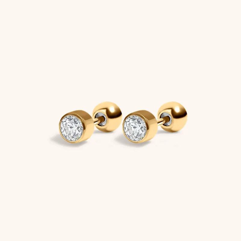 Tiny Sapphire Ball Back Earrings in 14k Gold sold by Maison Miru