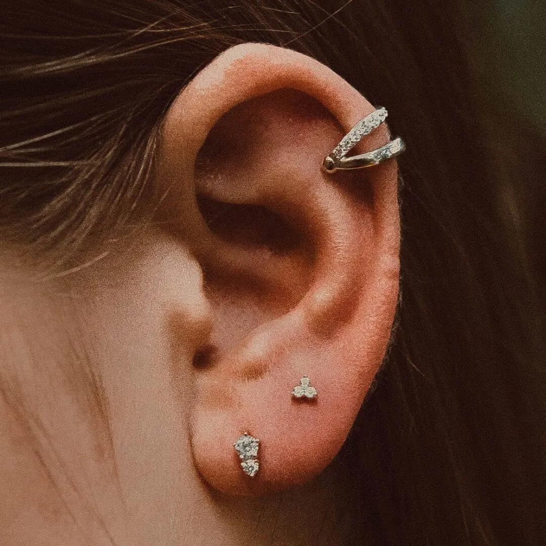 Sample Item: Mini Crystal Trinity Studs in Sterling Silver sold by Maison Miru product image thumbnail 4