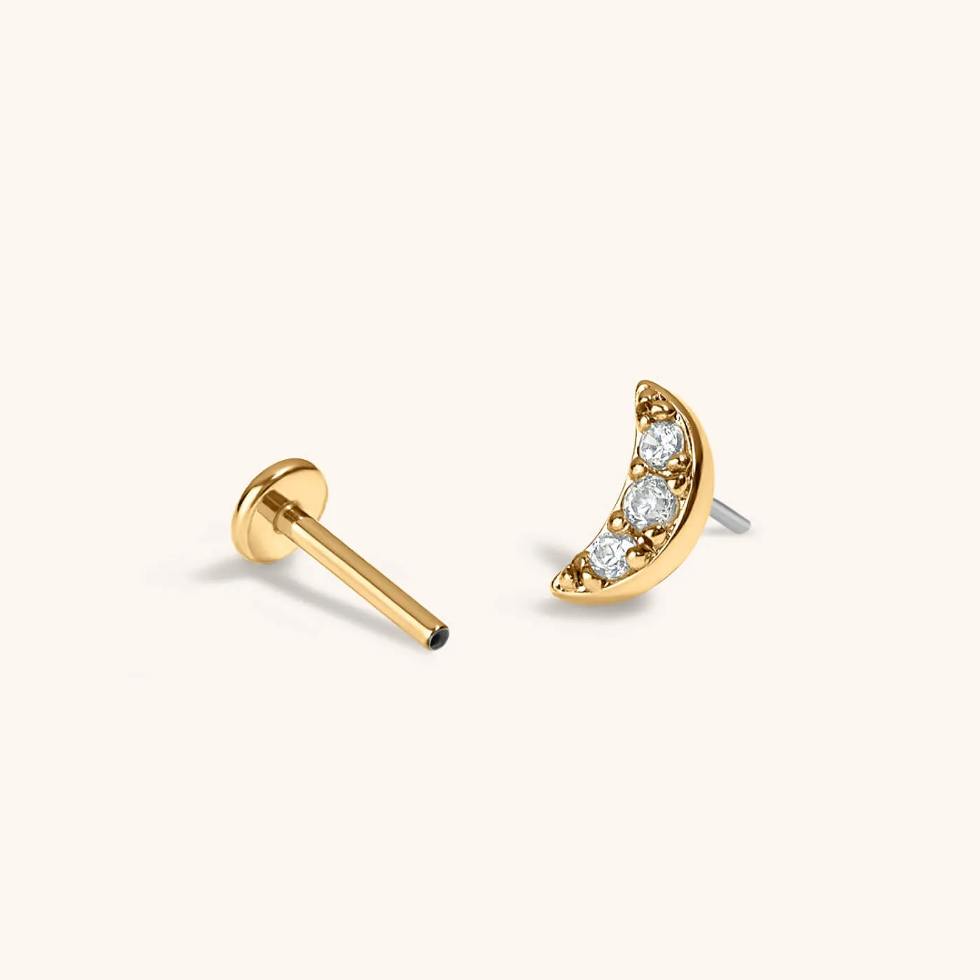 Pave Moon Push Pin Flat Back Earring sold by Maison Miru product image thumbnail 3