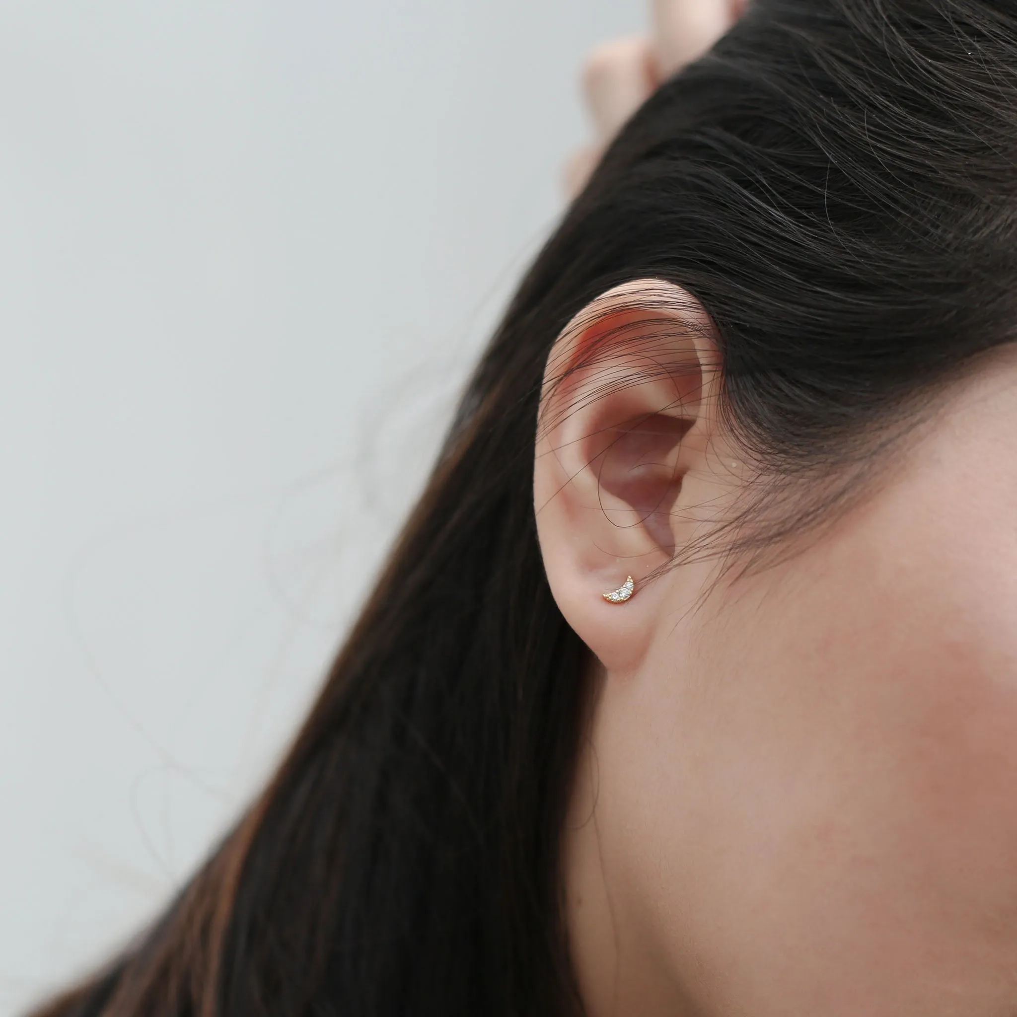 Pave Moon Push Pin Flat Back Earring sold by Maison Miru product image thumbnail 2